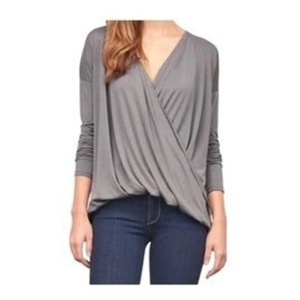 Abercrombie Fitch Gray Long Sleeve Faux Wrap V Neck Top‎ Women Size M